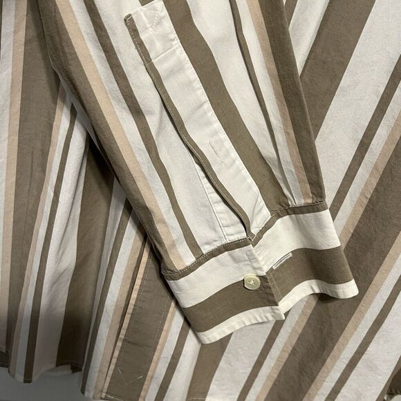 Michael Kors Mens Shirt Size XL White Beige Striped Button-Up Long Sleeve - Picture 4 of 7